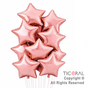 SET DE GLOBOS METALIZADOS ESTRELLA ROSA GOLD x 10 UNIDADES